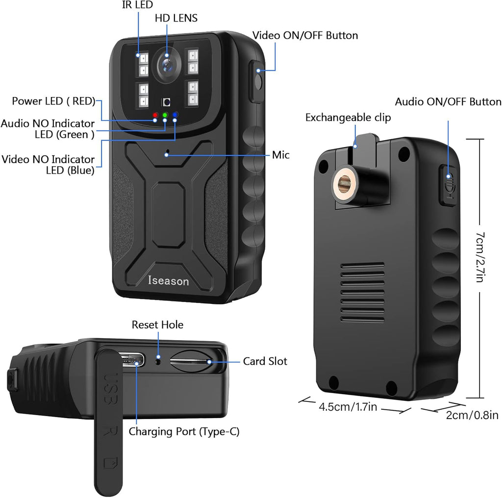 Body Camera with Audio Recording, Night Vision, Waterproof, Pack of 2 B161177