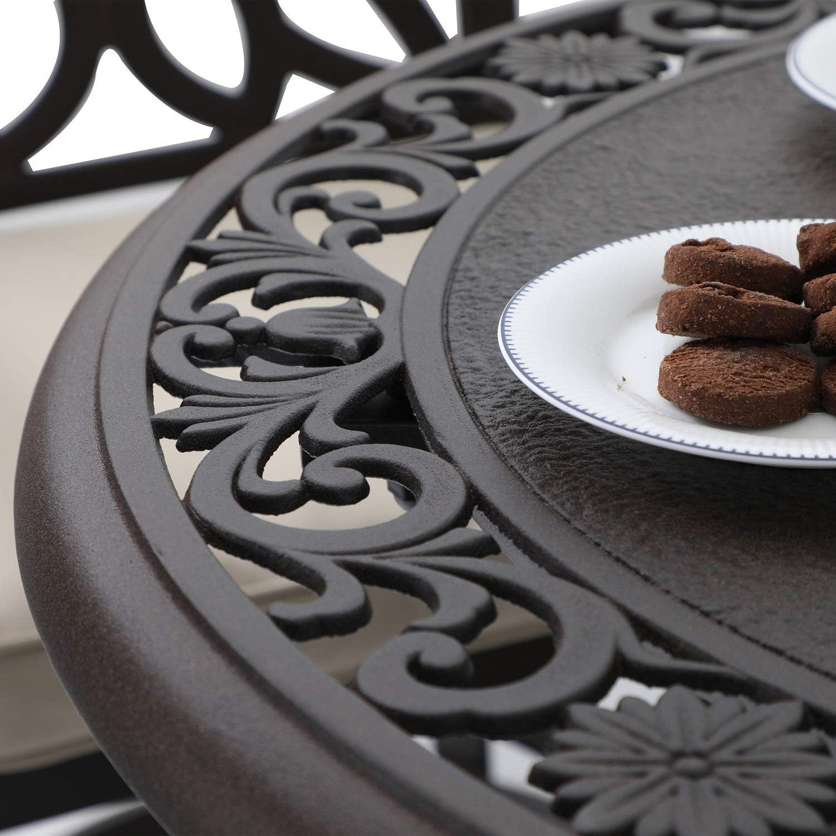 Outdoor Cast Aluminium Bar Height Table Round with Umbrella Hole Brown H389