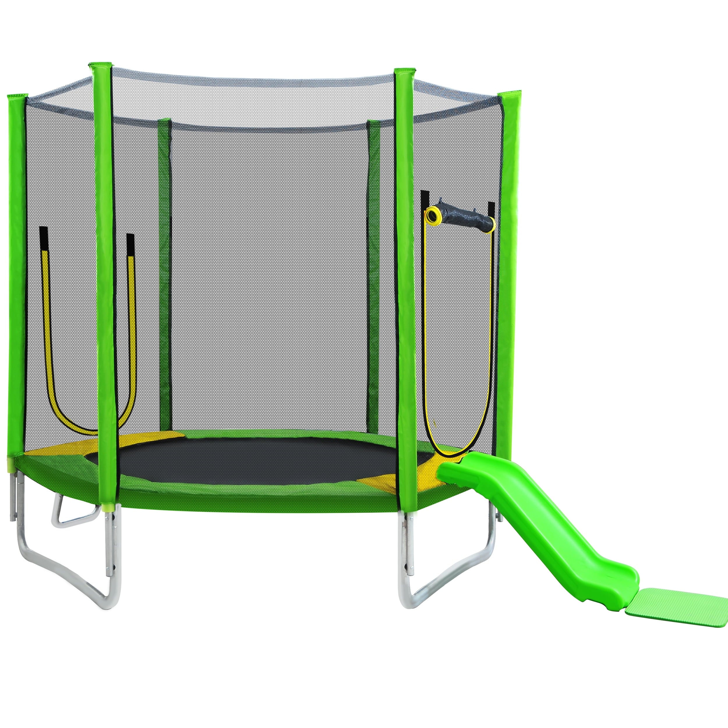 7Ft Round Trampoline with Safety Enclosure Net, Slide and Ladder Z29098