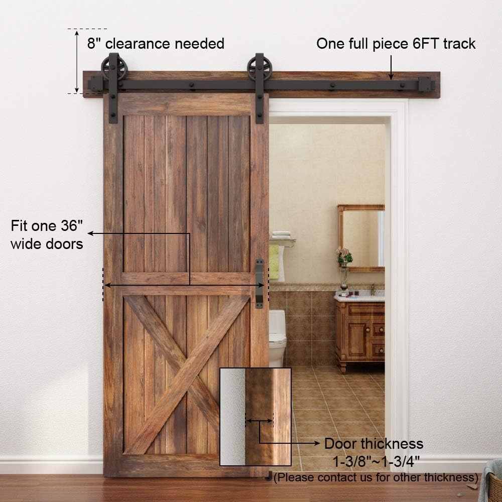 5-16FT Single Wood Sliding Barn Door Hardware Kit 6FT Basic Black Carbon Steel Flat Track System Pack of 2 L96134