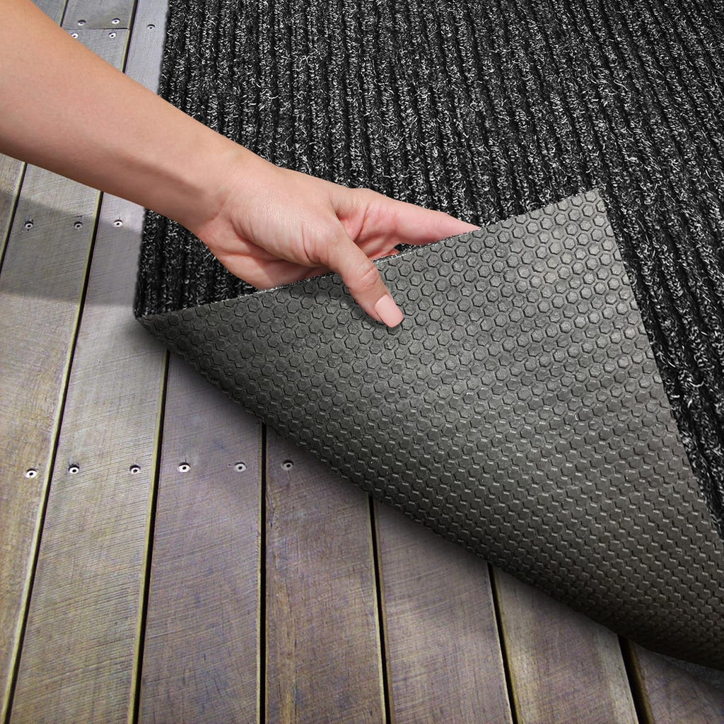 Heavy-Duty Ribbed Indoor Outdoor Carpet with Rubber Marine Backing - Charcoal Black - 6 Feet X 15 Feet R12096