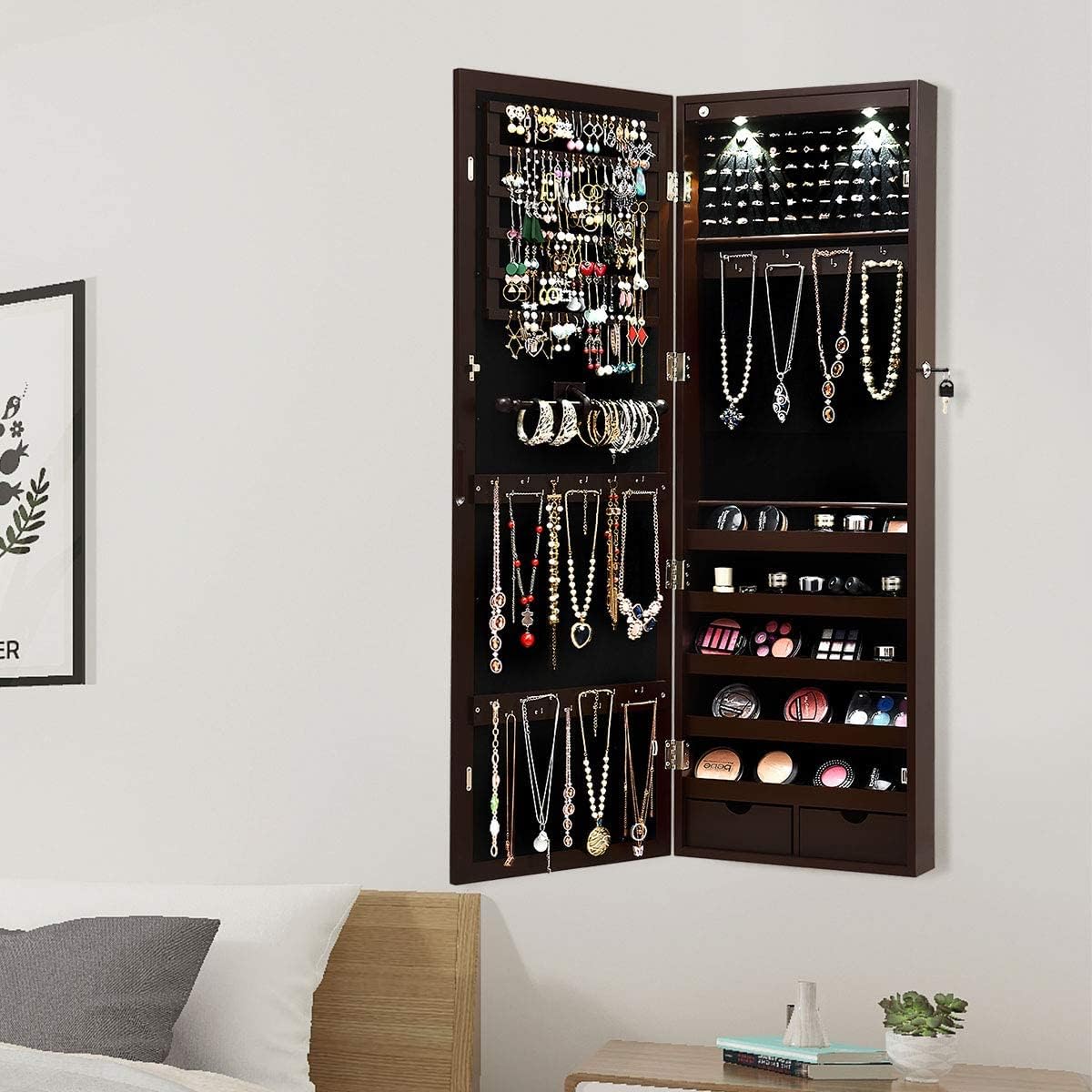 Jewelry Armoire with Full Length Mirror and 2 Drawers H611515