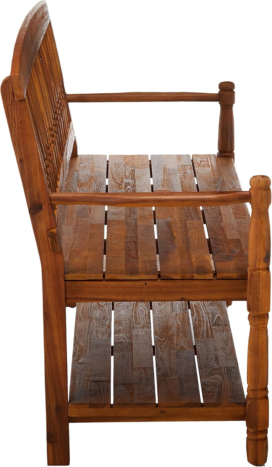 Teak Finish Acacia Wood Bench with Shelf G852