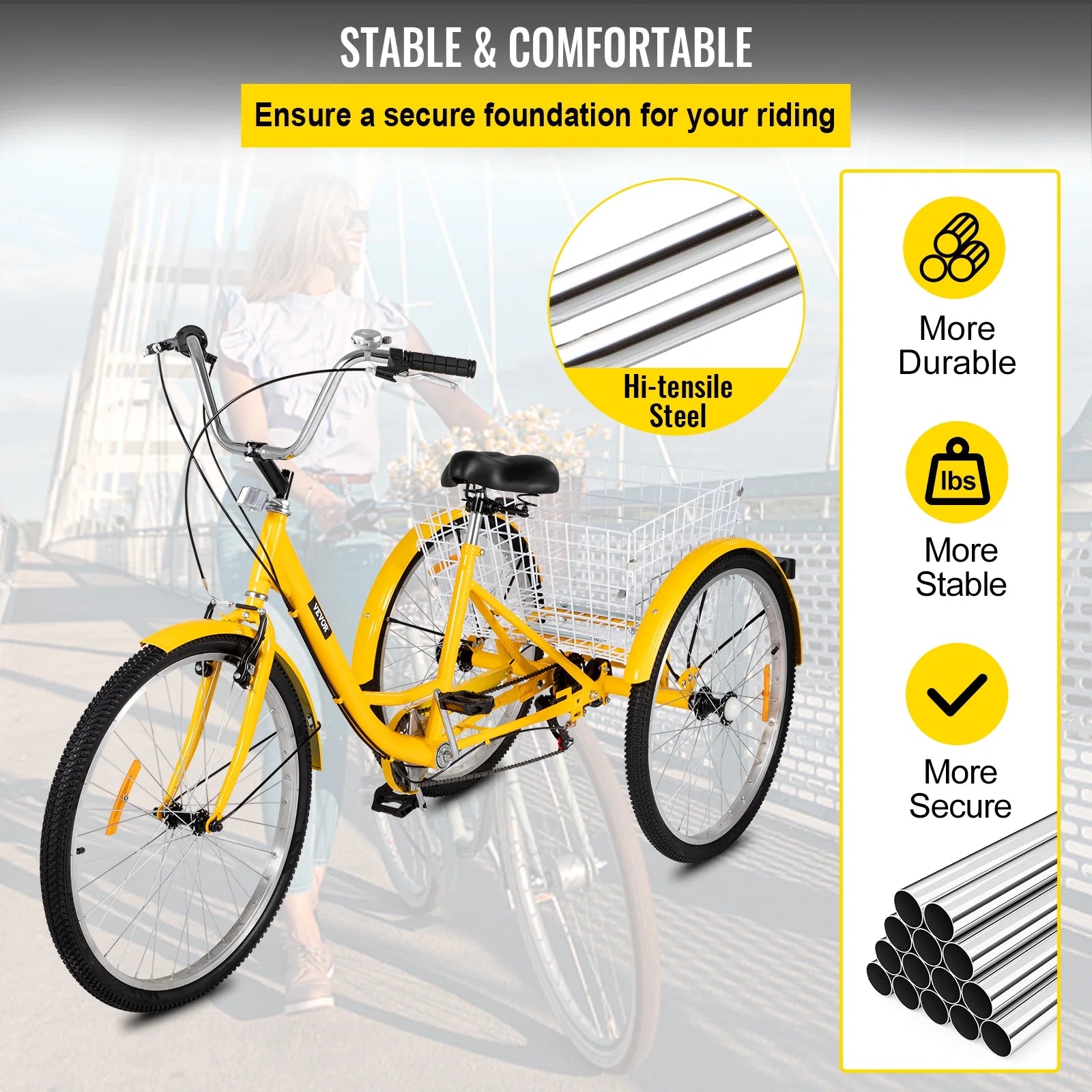 Adult Tricycle 26 inch 7-Speed 3 Wheel Cruiser Bike with Basket L253