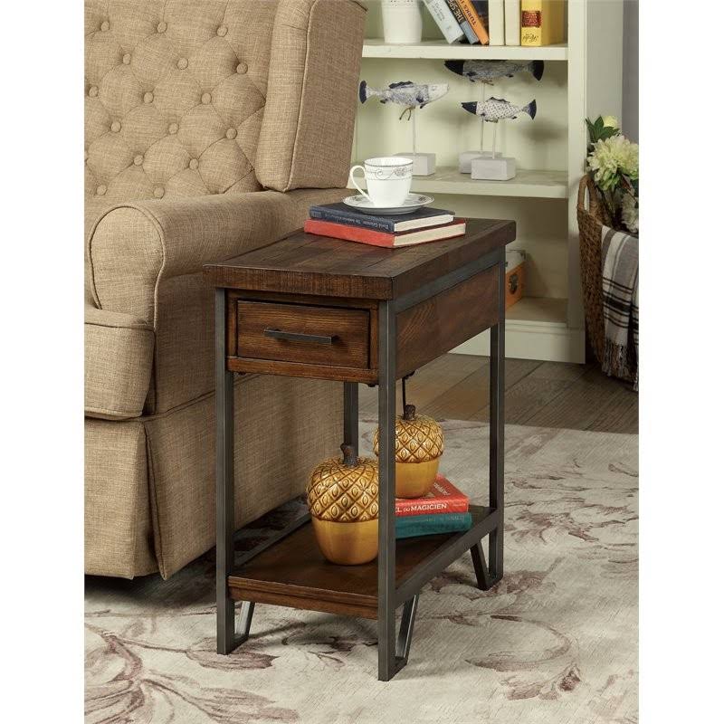 Rustic Metal Frame Side Table in Oak A223143