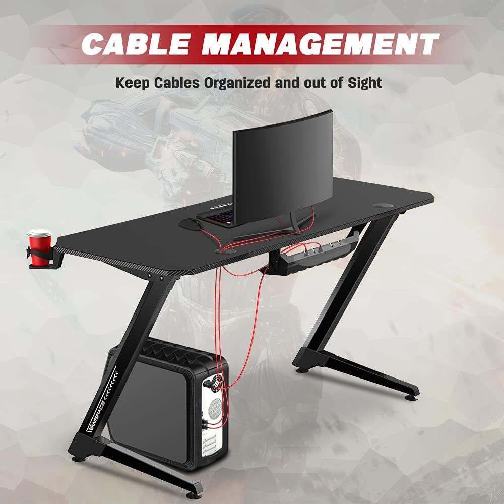 55 Inch Ergonomic Gaming Desk with Full-Covered Mouse Pad Z2296