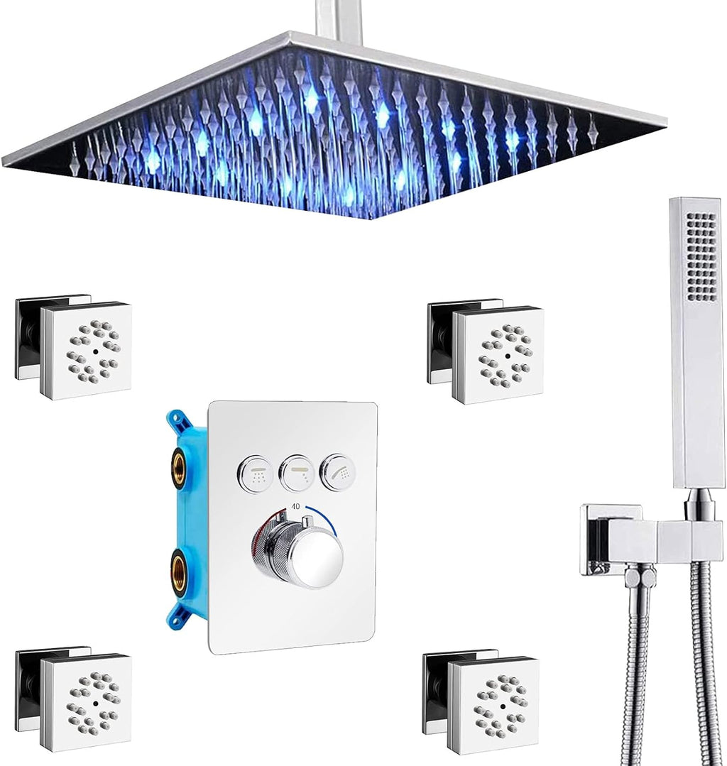 Matte Black Ceiling Shower Head System with Handheld and Body Spray Jets P92212