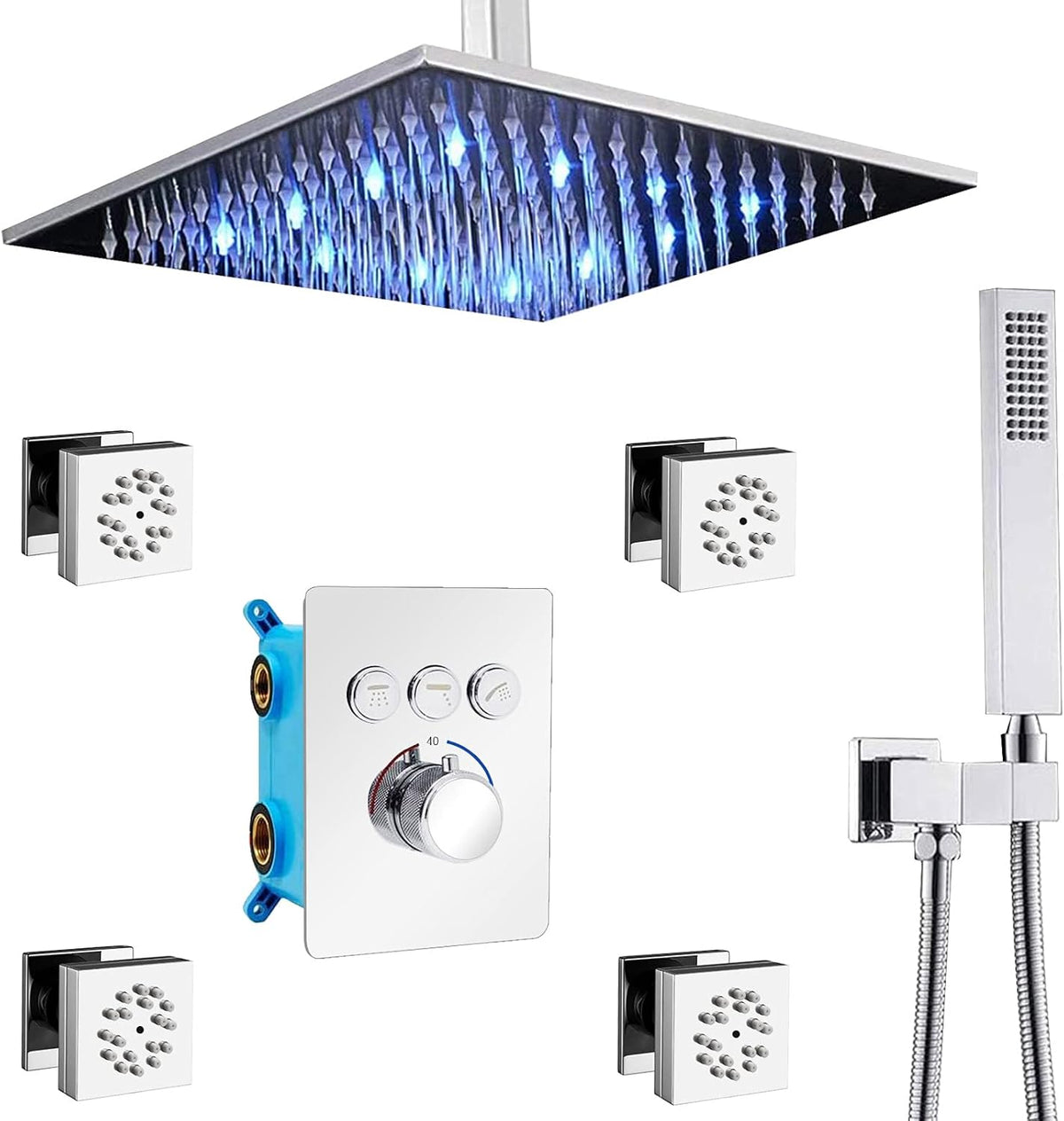 Matte Black Ceiling Shower Head System with Handheld and Body Spray Jets P92212