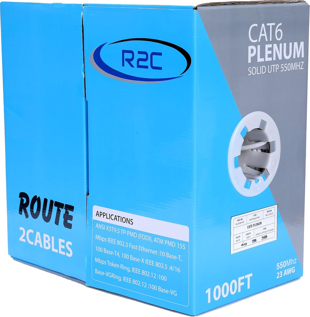 Cat6 Ethernet Cable 1000ft, Plenum-Rated, 23AWG, 4 Pair, 550MHZ UTP CMP Cable S81379
