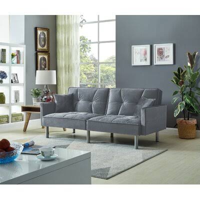 Gray Tufted Back Convertible Sofa Y415