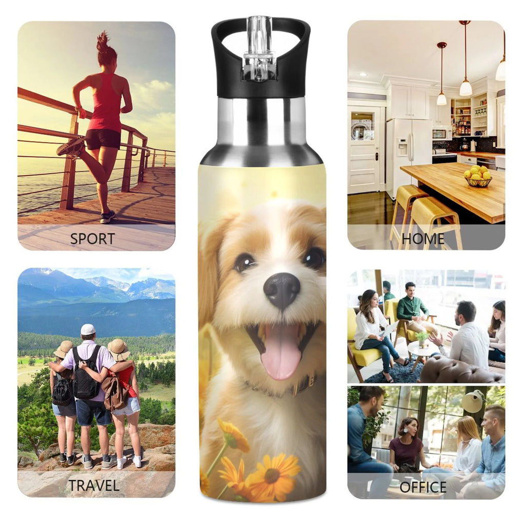 20 oz Insulated Stainless Steel Water Bottle with Straw Lid V718934