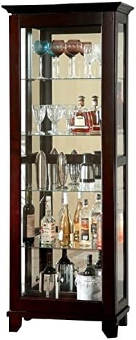Dark Walnut Sliding Glass Door Curio Cabinet with 5 Tier Shelf Tempered Glass O82045