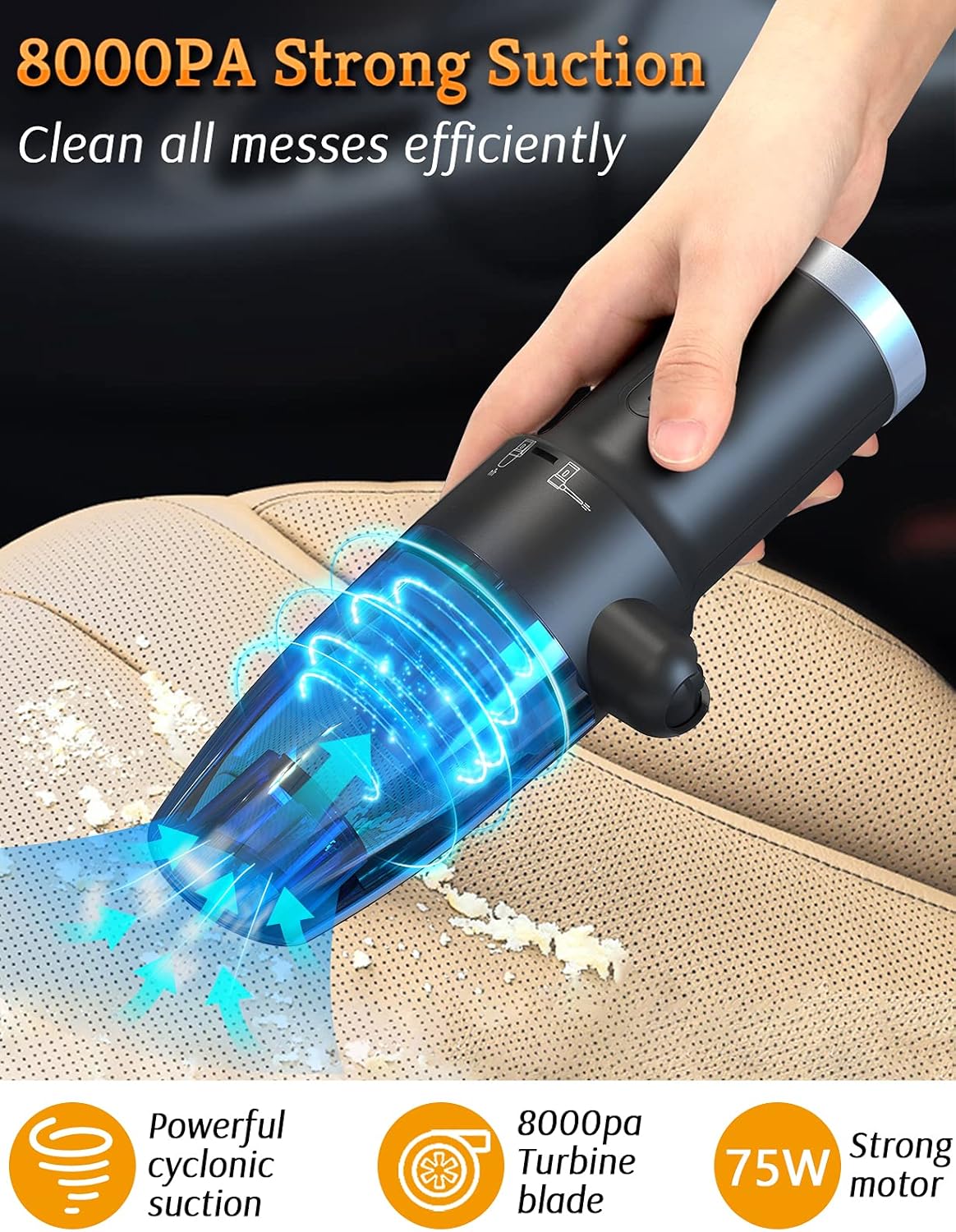 Compressed Air Duster & Vacuum 2-in-1, Mini Cordless Vacuum Cleaner, 60000 RPM C279913