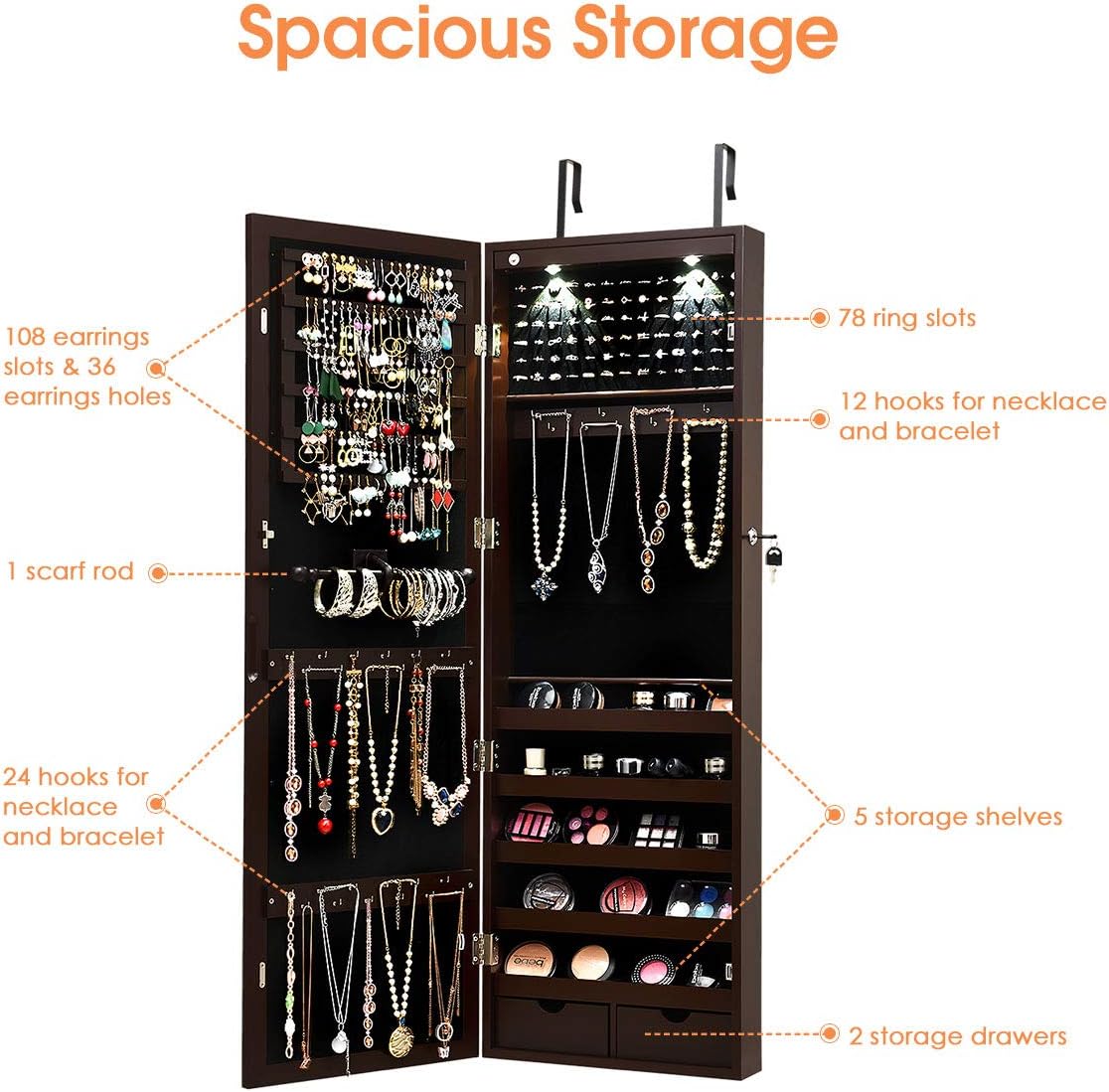Jewelry Armoire with Full Length Mirror and 2 Drawers H611515