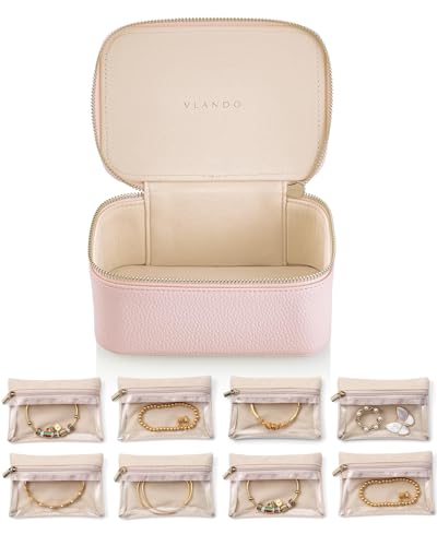 Green PU Leather Small Jewelry Case with 6 Zipper Velvet Bags P10380