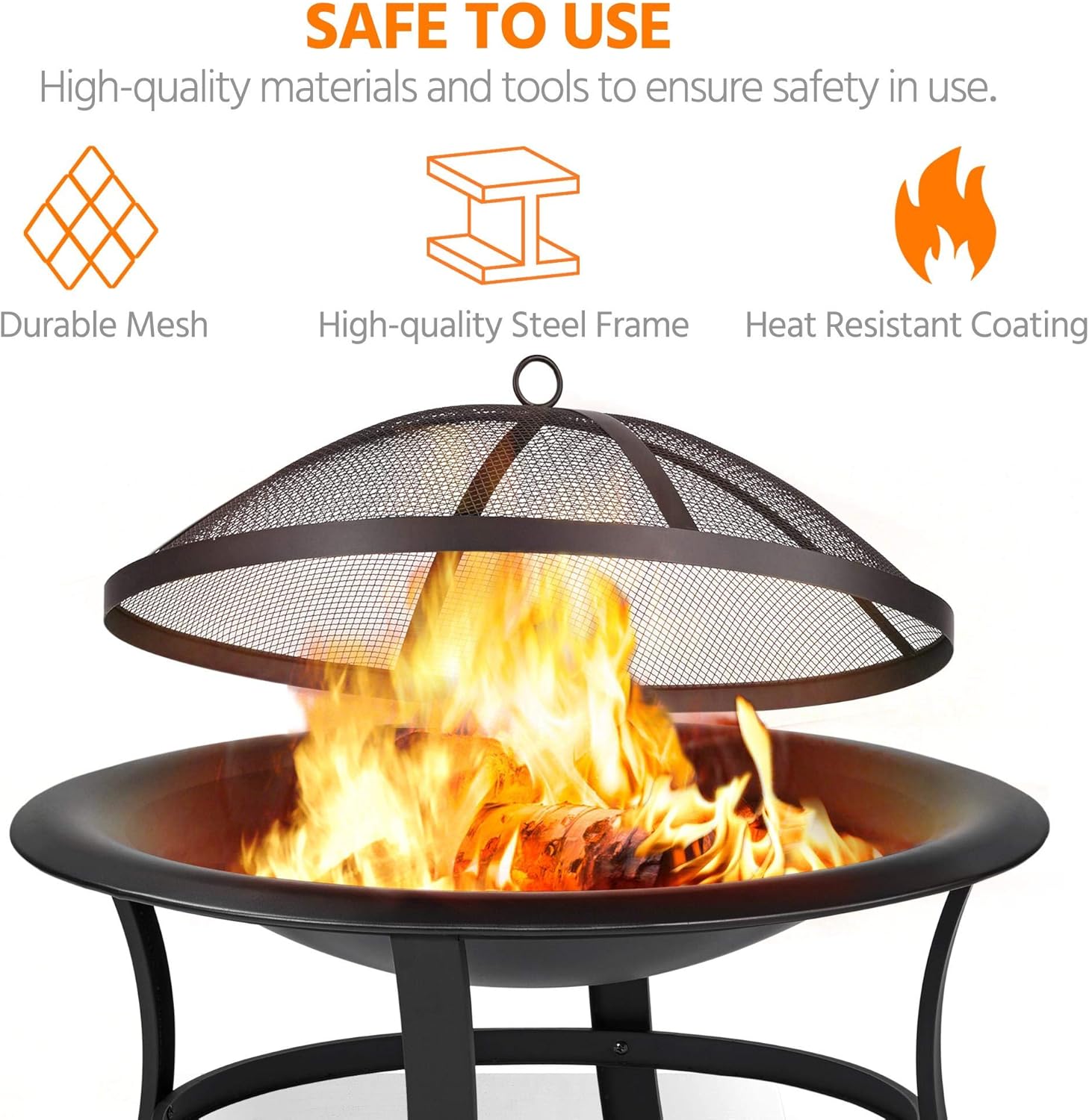 29'' Wood Burning Fire Pit with Grate & Spark Screen Cover J273149