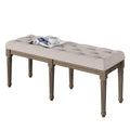 Upholstered Button Tufted Cushion Seat Bench with Carved Wooden Legs X429