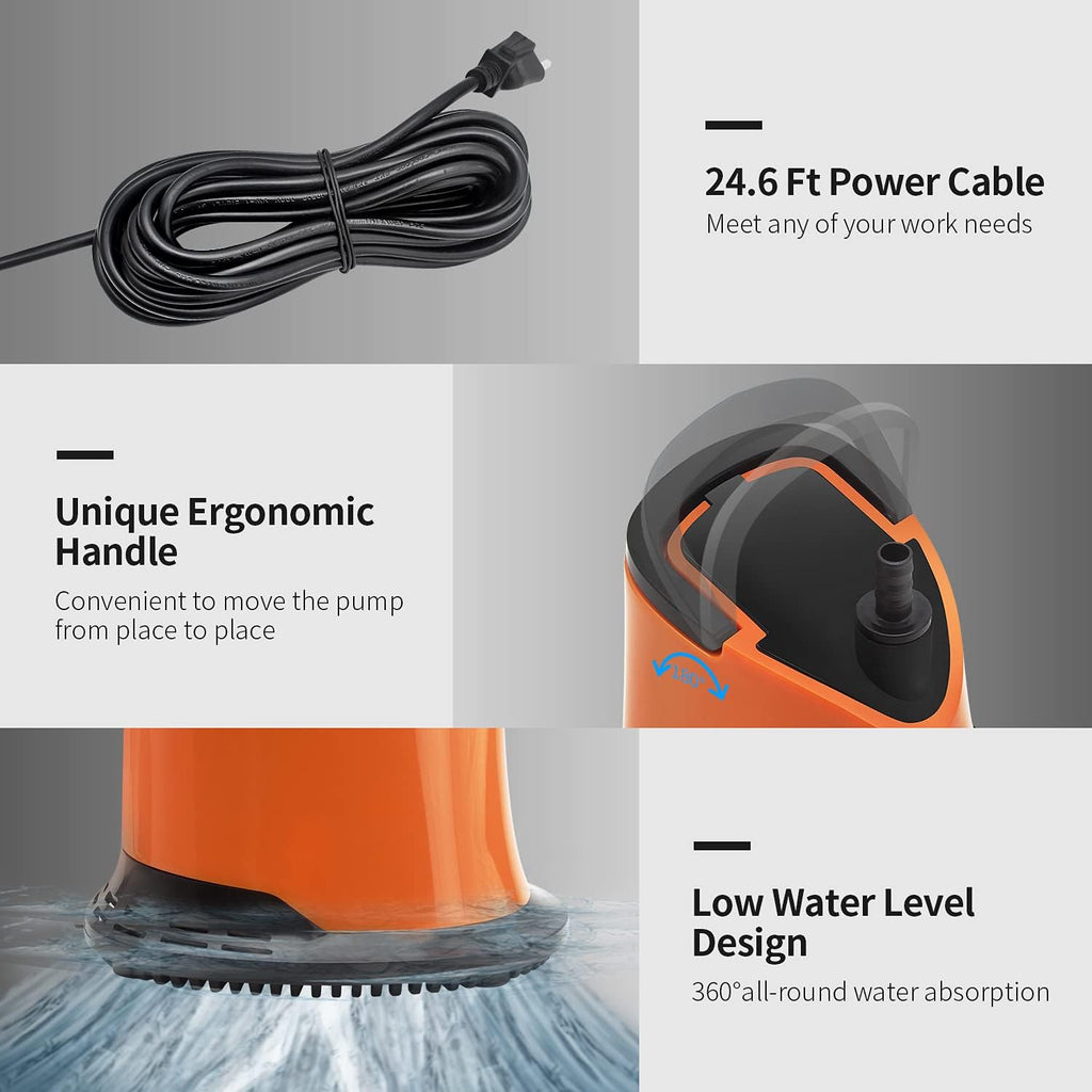 1100 GPH Submersible Water Pump with Adjustable Bottom Filter, Pack of 2 D374630