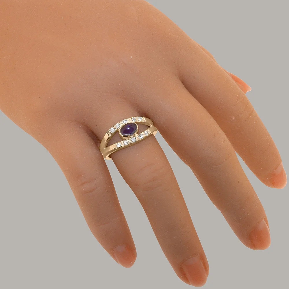 18k Rose Gold Natural Amethyst Diamond Band Ring O851