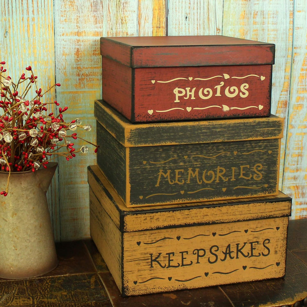Primitive Vintage Square Cardboard Nesting Boxes, Large 11 X 11 X 5-1/2 Inch, Set of 3, Pack of 2 Z426280