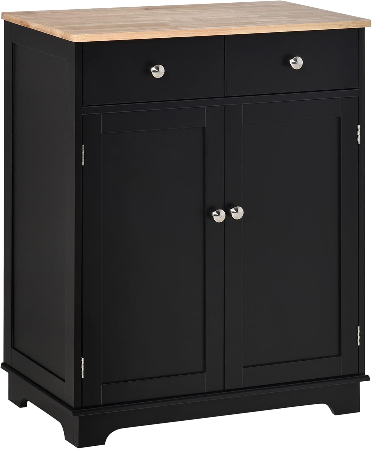 Black Kitchen Sideboard Floor Storage Cabinet with Solid Wood Top, Adjustable Shelf, Drawer P892803
