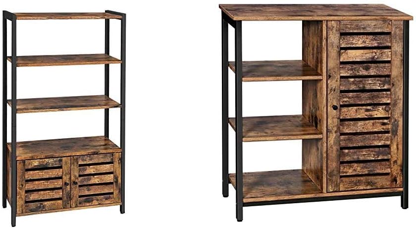 Rustic Brown Storage Cabinet with Shelf and Bookshelf with 3 Shelves and 2 Louvered Doors Z2077