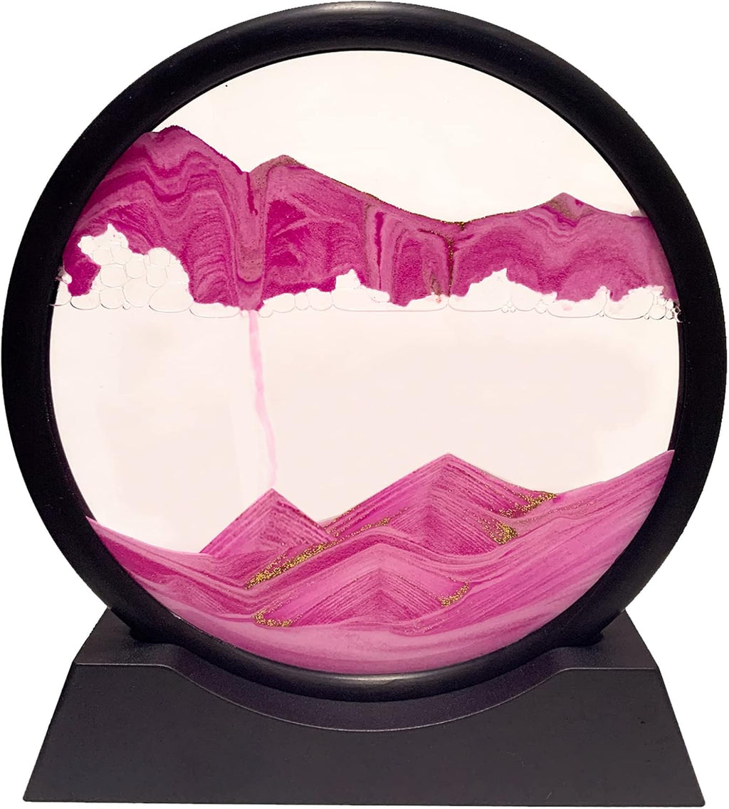 Moving Sand Art Picture Decor, 3D Deep Sea Sandscape Liquid Motion, Round Glass Frame Display Flowing Sand (Black, 7) Pack of 2 K3757