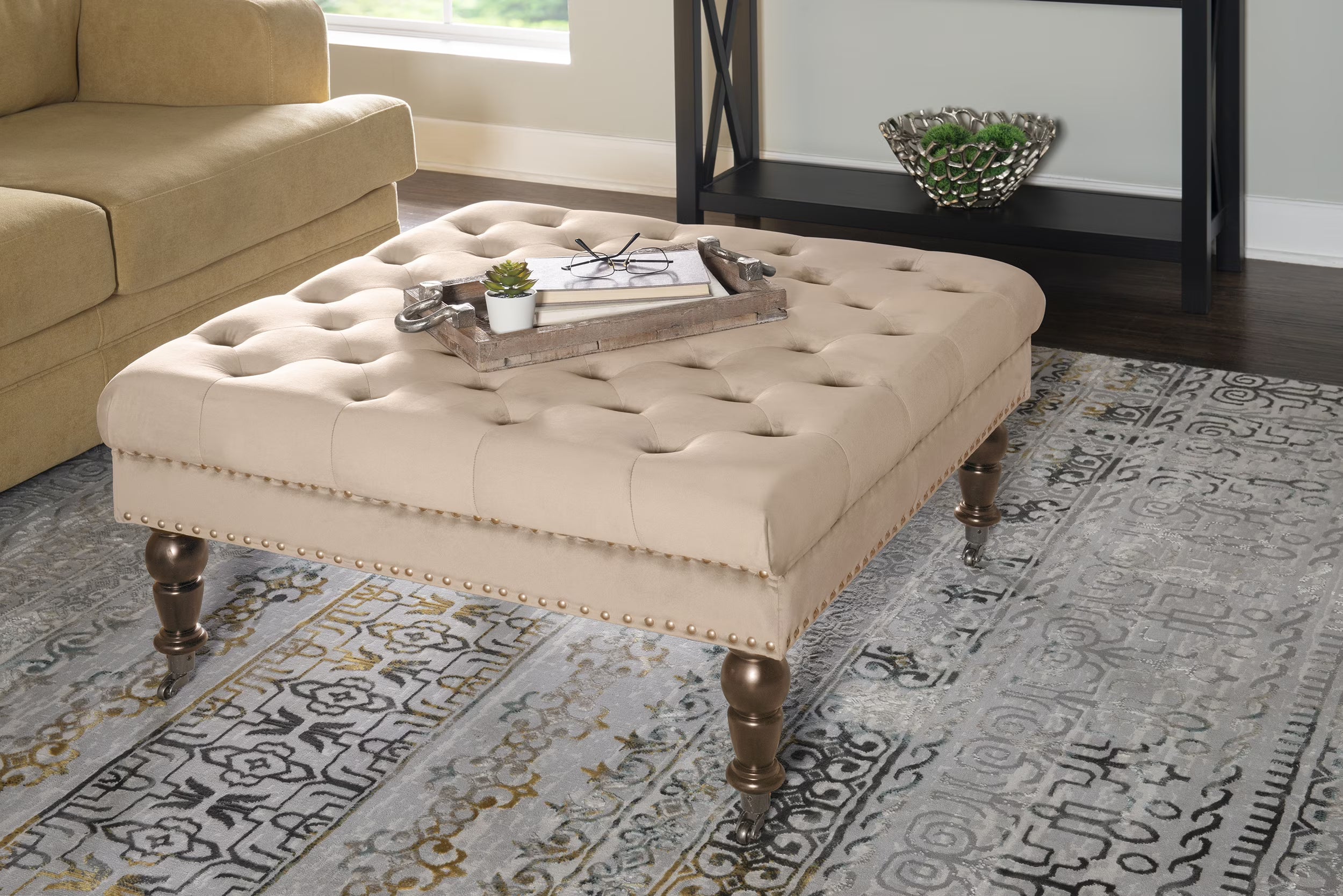 Velvet Square Tufted Ottoman M137390