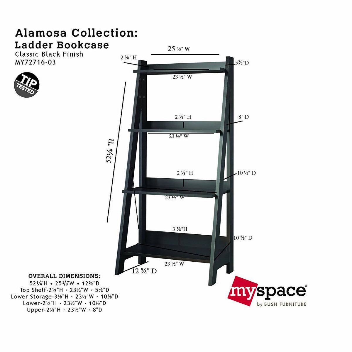 Classic Black Ladder Bookcase T97044