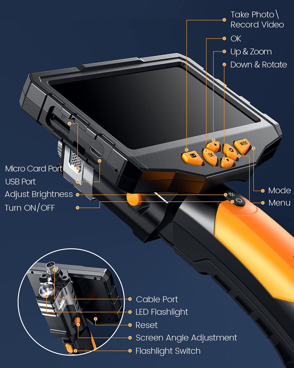 16.4ft Waterproof Flexible Borescope Inspection Camera with Light A464725