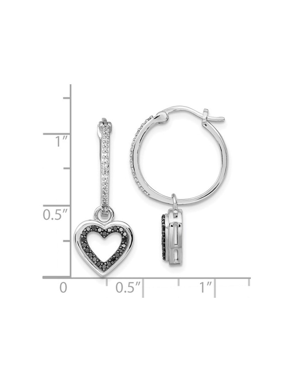Black & White Diamond Dangle Heart Earrings in Sterling Silver Q954