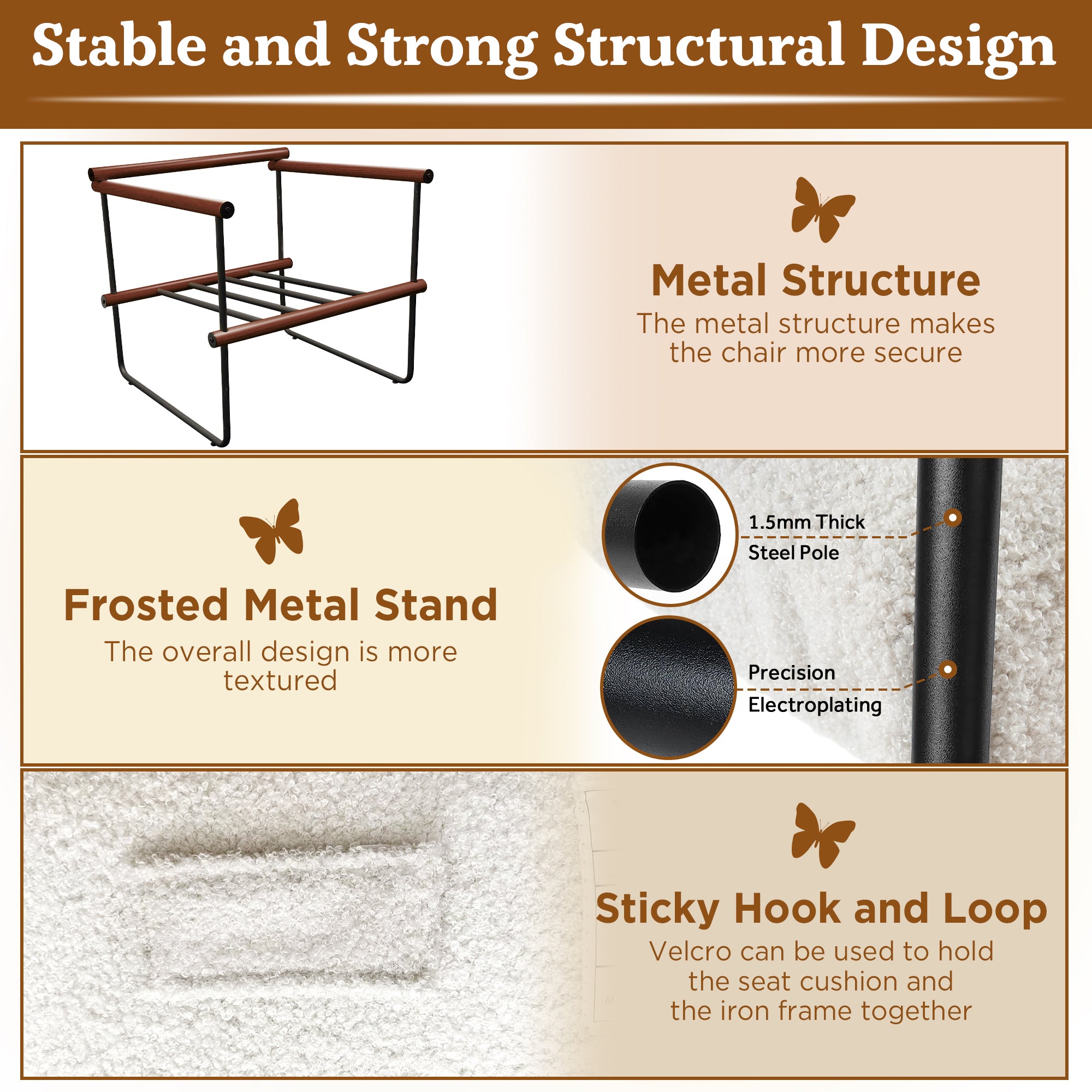 Walnut Boucle Accent Chair with Metal and Wooden Frame P413