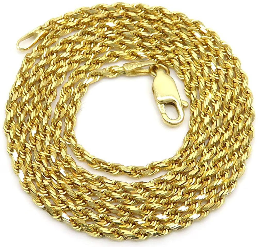 14K Yellow Gold 2mm Solid Rope Diamond Cut Chain Necklace Q126465