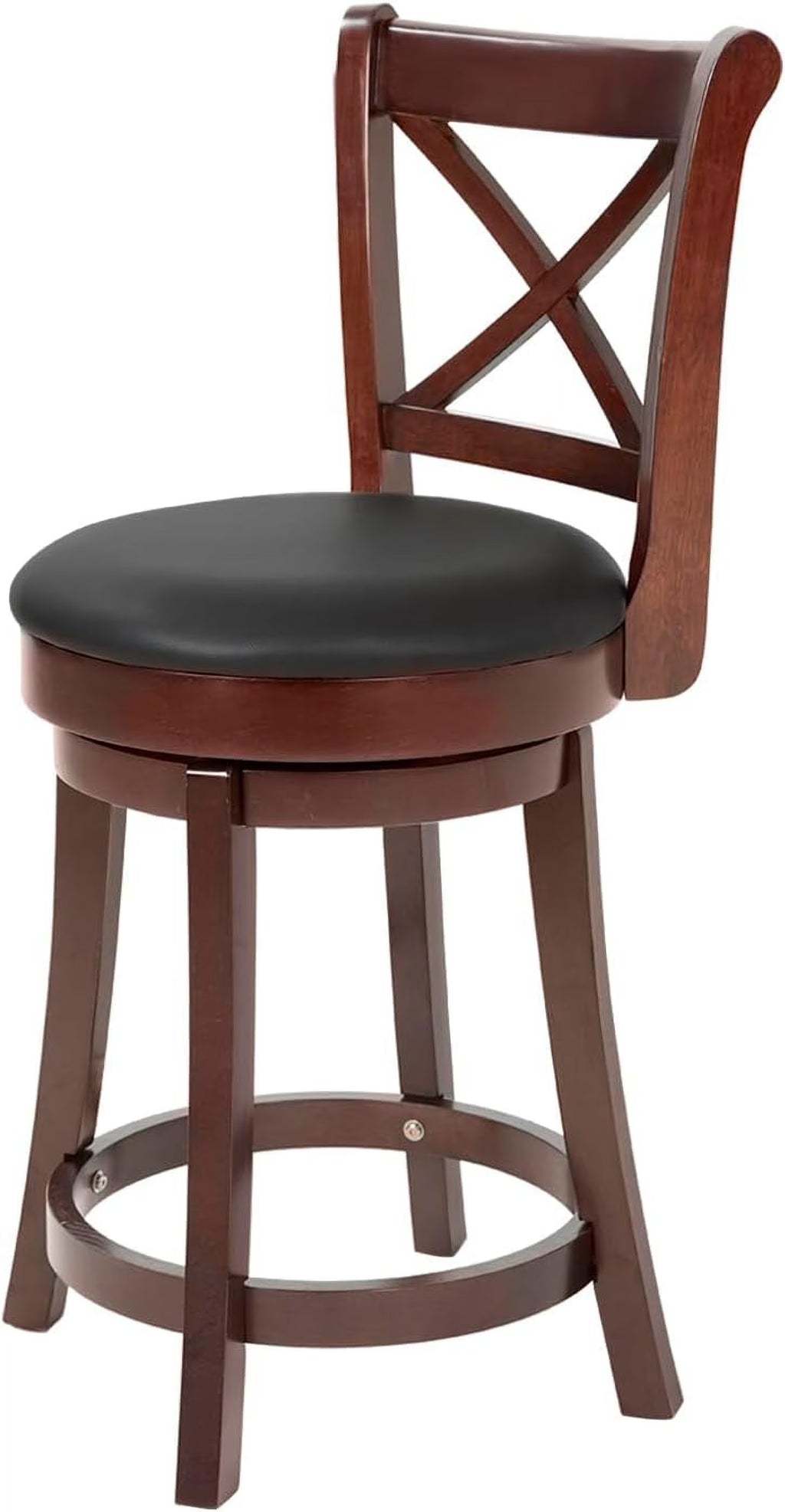 Brown Wooden Low Back Bar Stools with 360 Degree Swivel and PU Leather Upholstery X378