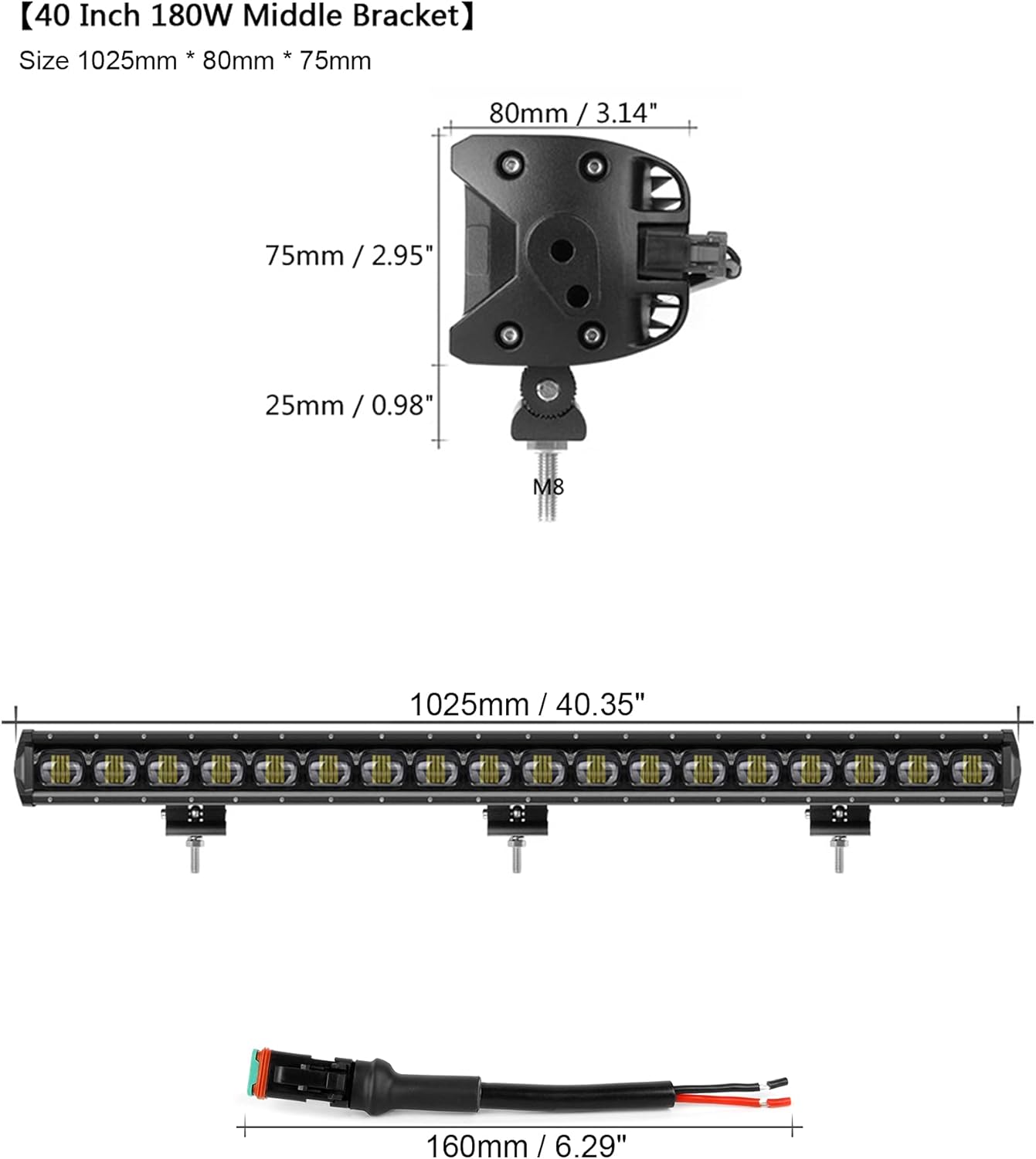 6D 40 Inch 180W Single Row LED Light Bar V20522