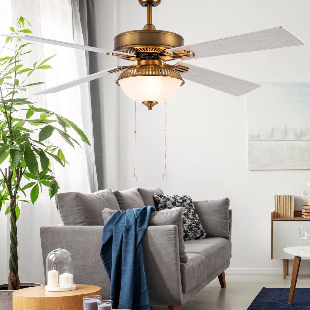 Brass and White LED Ceiling Fan with Light W462
