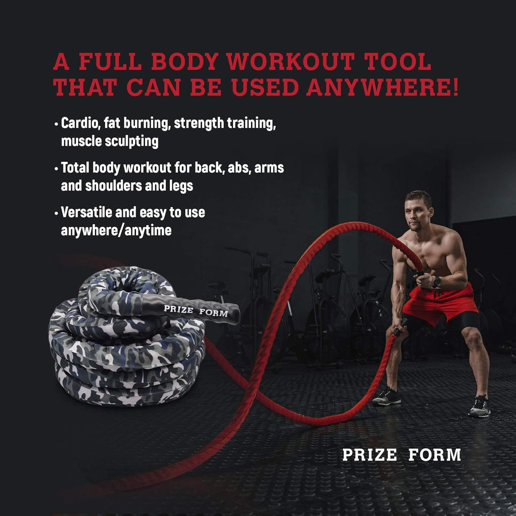 Battle Exercise Training Rope with Camo Protective Cover & Anchor Strap Kit, Poly Dacron 1.5 Inch Diameter 30ft 40ft C440466