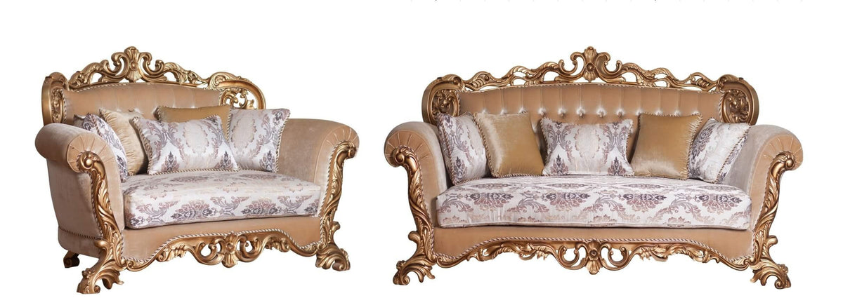 Antique Bronze Wood Trim Sofa Set 2 I682172
