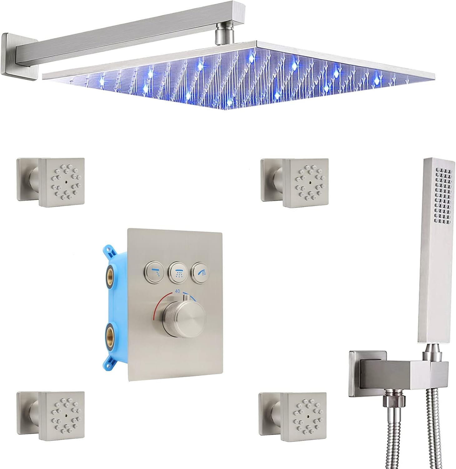 Matte Black Ceiling Shower Head System with Handheld and Body Spray Jets P92212