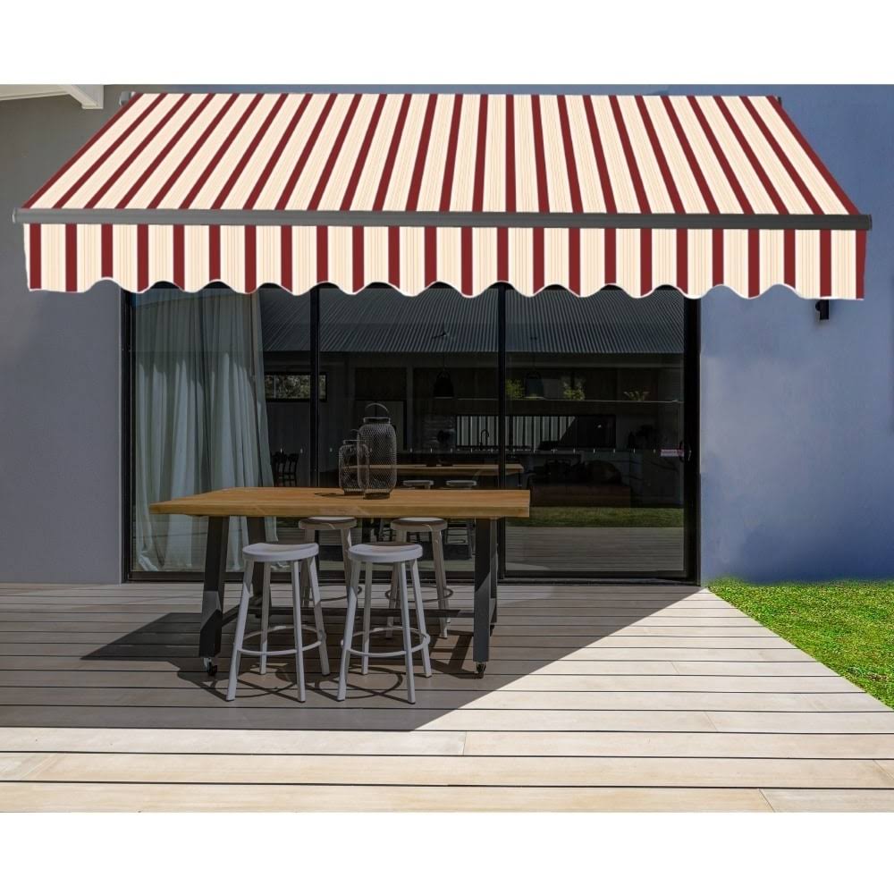 Black Frame Retractable Patio Canopy Awning 13 x 10 ft Multi Red R900116