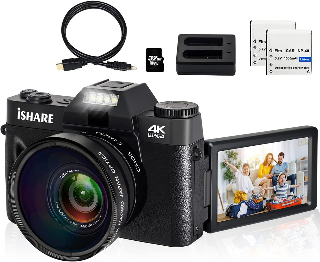 4K 48MP Digital Camera with 3.0 inch 180Deg Flip Screen and 2 Batteries A141553