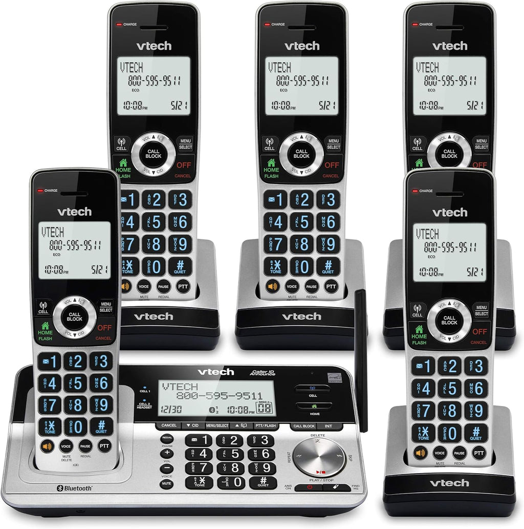 5 Handset Cordless Phone with Answering System, Silver & Black N1419