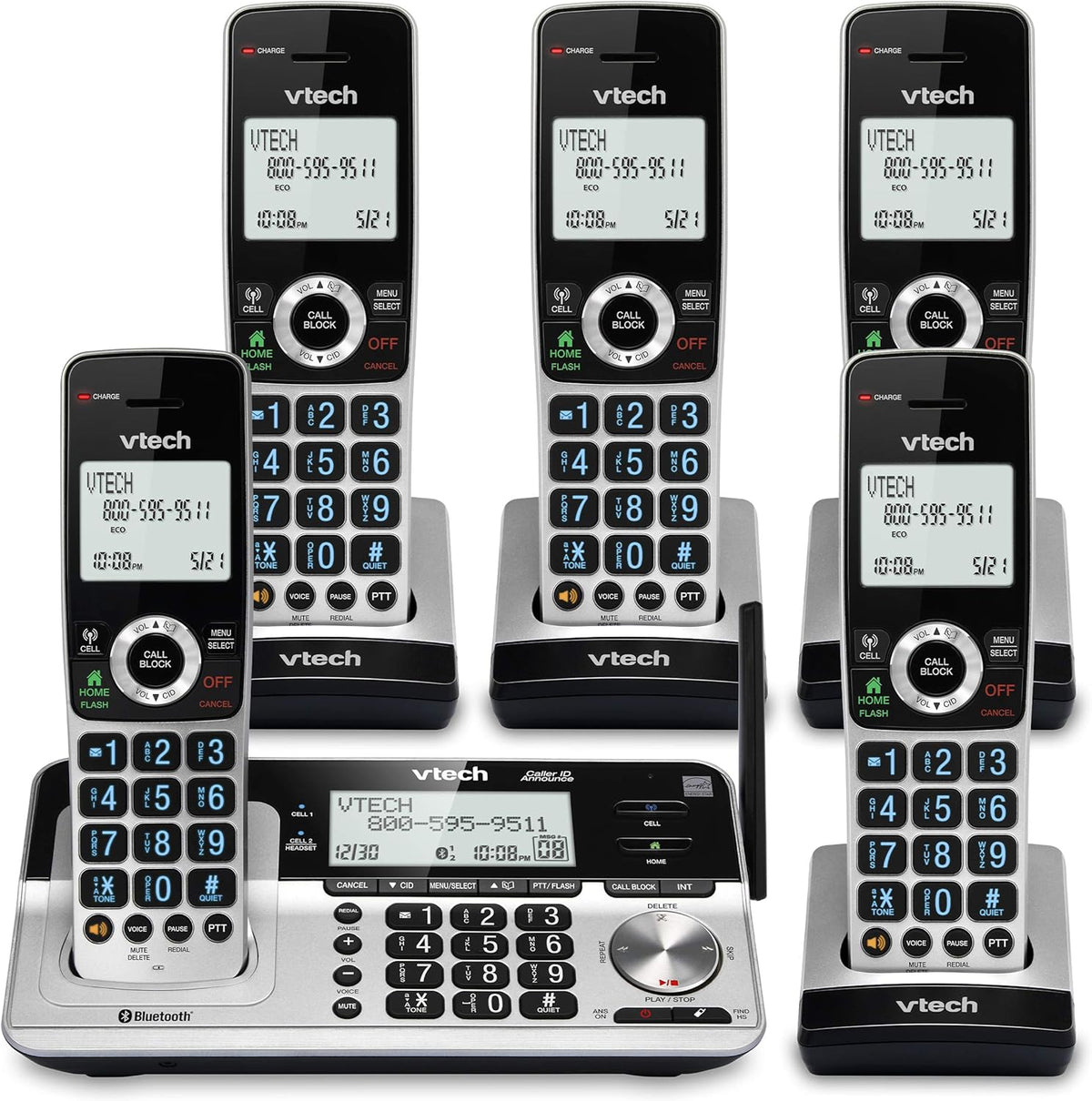 5 Handset Cordless Phone with Answering System, Silver & Black N1419