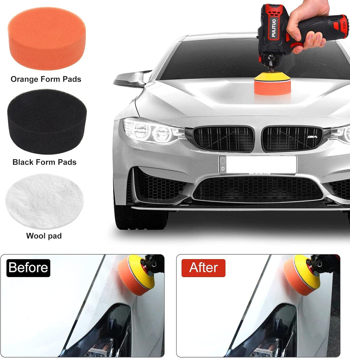 Cordless Mini Car Polisher Kit, 3 Inch, 2600-7800 RPM, 12V 2.0Ah, Pack of 2 H18918
