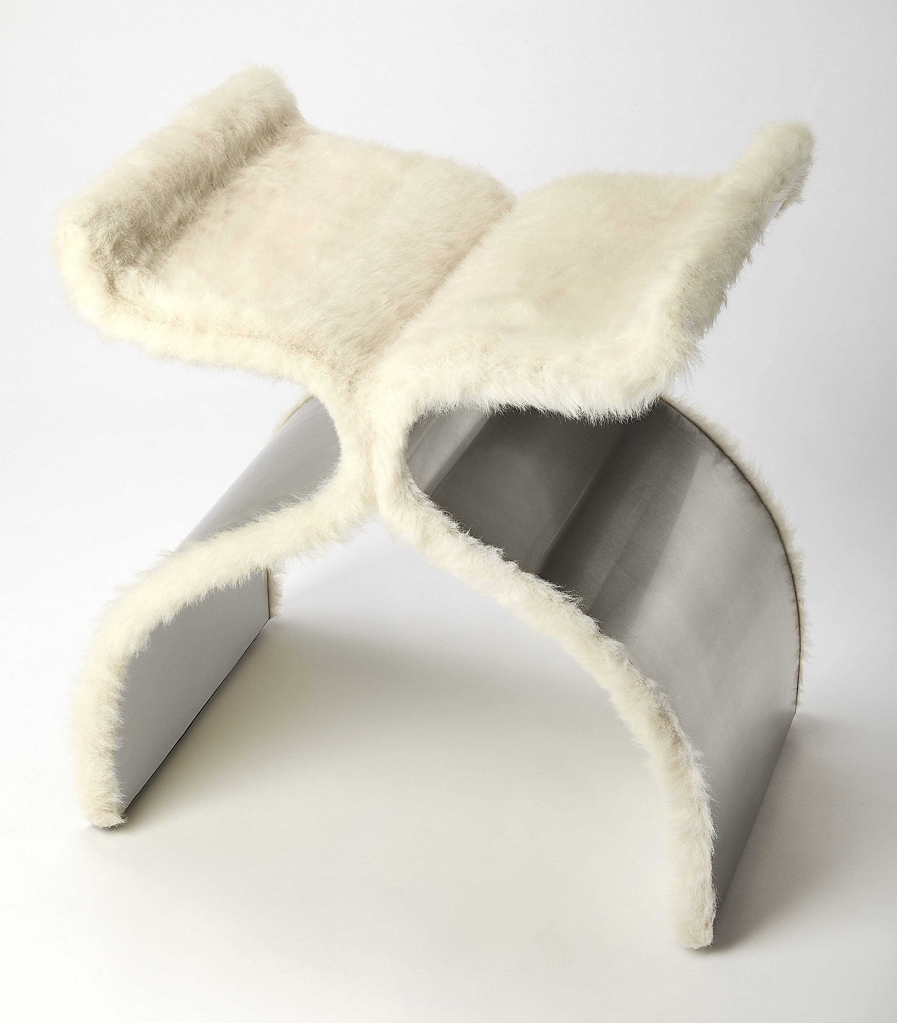 Faux Fur Silver Stool J258