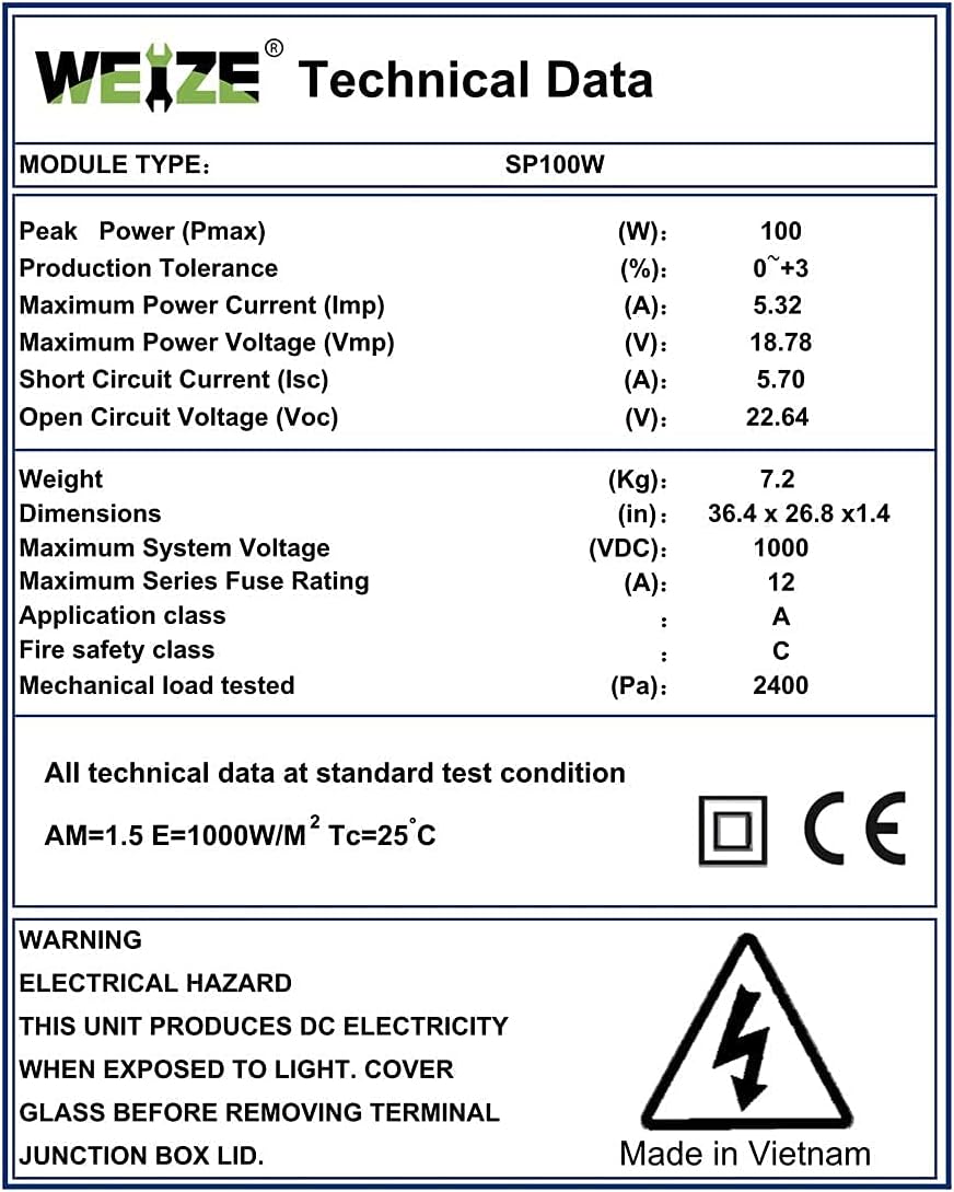 100 Watt 12 Volt Monocrystalline Solar Panel T279419