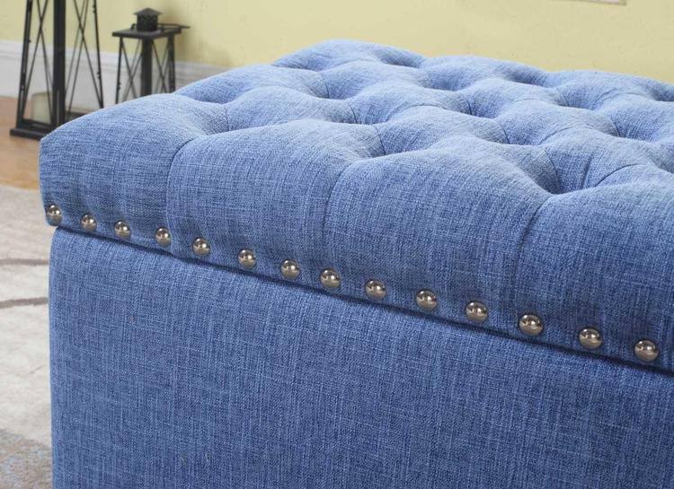 Blue Button Tufted Storage Ottoman with Nailhead H368159
