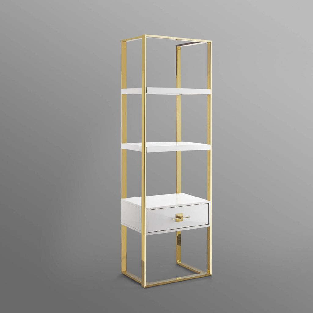 High Gloss Stainless Steel Bookcase with 1 Drawer Y281046