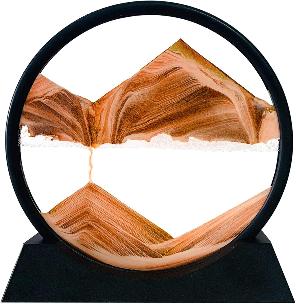 Moving Sand Art Picture Decor, 3D Deep Sea Sandscape Liquid Motion, Round Glass Frame Display Flowing Sand (Black, 7) Pack of 2 K3757