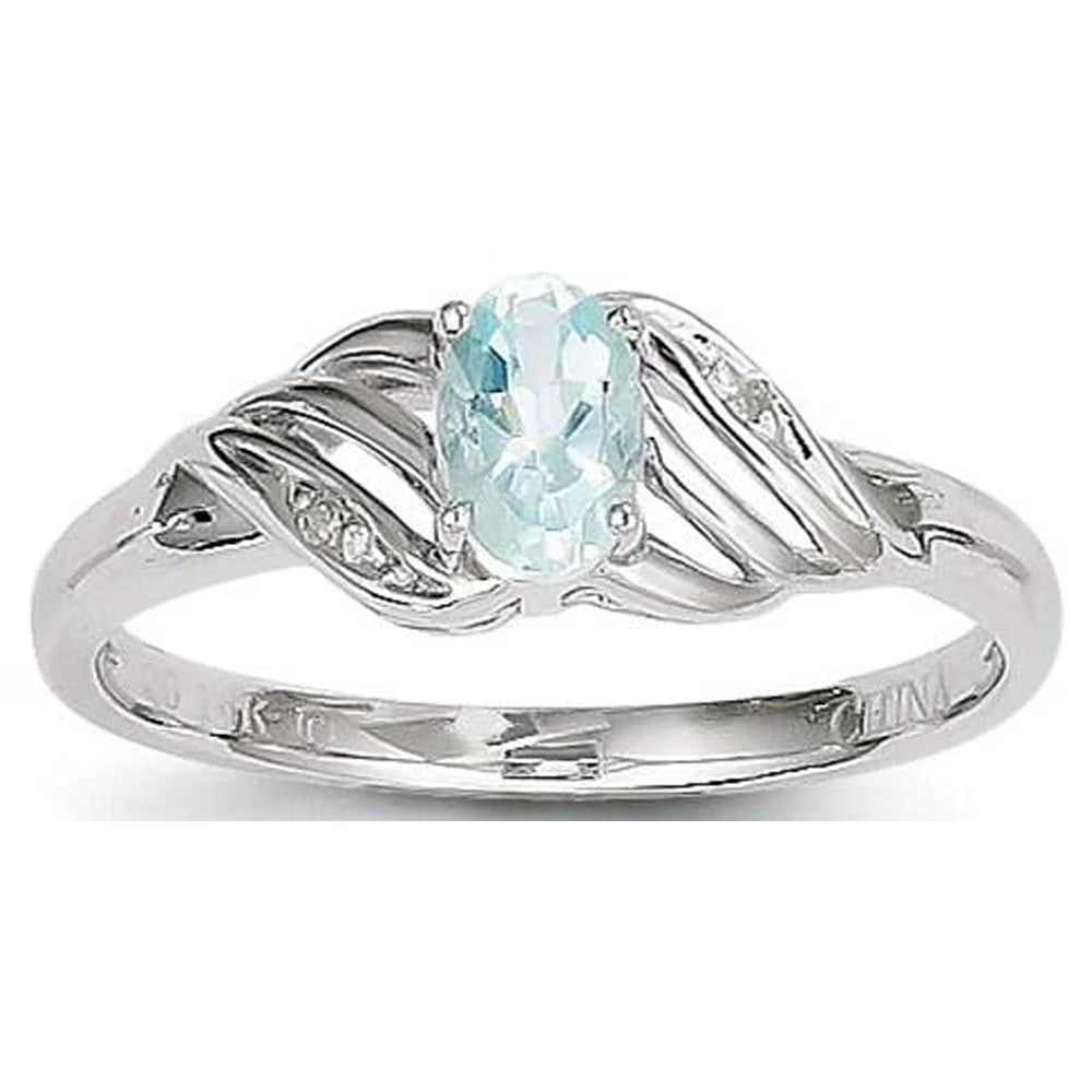 14k White Gold Aquamarine Real Diamond Ring G644